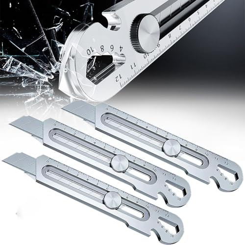 Cutter Professionnel Retractable Kit, Couteau utilitaire Lourd à Usage Multiple 18MM, Acier Inox Couteau Utilitaire Polyvalent et Robuste, pour Maison, École, Bureau (Argent, 3 pcs)