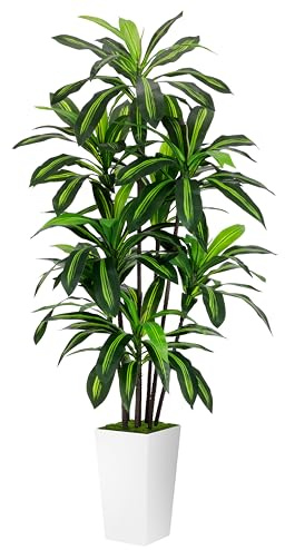 Artificial Dracaena Plant 6FT - Fake Tree with White Tall Planter - Faux Yucca Tall Fake Floor Plant in Pot - Artificial Trees for Home Office Living Room Decor Indoor