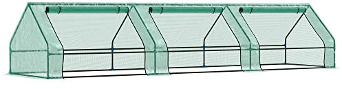 Outsunny Serre de Jardin Potager étanche et Anti-UV avec 3 fenêtres enroulables, Mini-Serre en Acier et polyéthylène, 400x100x80 cm, Verte