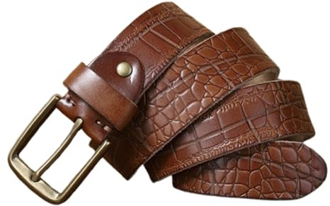AGUTALITHIC Gürtel 3,8cm Krokoprägung Leder-Gürtel für Damen und Herren Kroko-Optik Muster Jeansgürtel Dornschließe Bronzefarbene Schnalle (125cm/49, Brown)