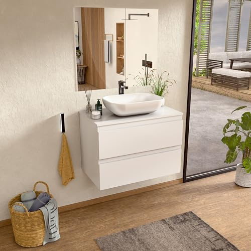 BELLOBATH Mueble Baño Suspendido 100 cm Blanco, Lavabo y Espejo