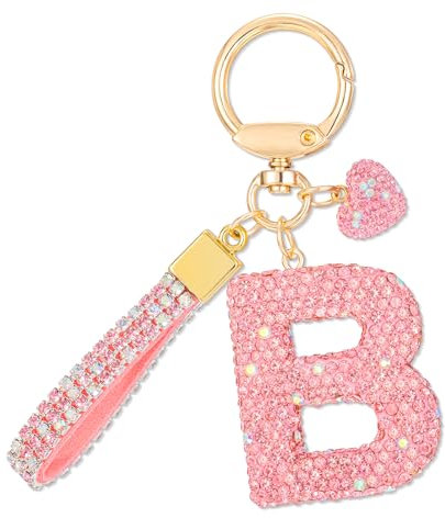 MWOOT Rose Voiture Porte clés Cadeau pour Femmes Filles Initial Lettre Porte-clés Mignon Bling Lettre Pendentif pour Sac à main Charms, Lettre B