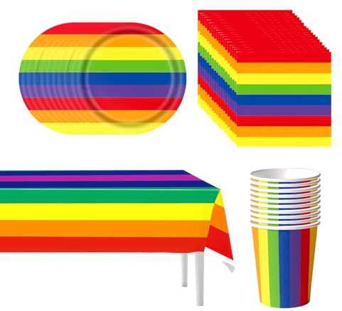 41 Pcs Rainbow Party Decorations, Party Plates Cups and Napkins Set, LGBTQ Dinnerware for Gay Pride Partys Tableware Kit Themed Decoration