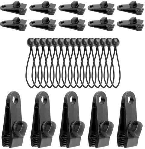 15 Pezzi Clip per Telone e 15 Pezzi Corde Elastiche con Sfere, Corda Elastica per Teloni 15CM, Corda Elastica per Teloni, Tende, Striscioni, Campeggio, Bandiere