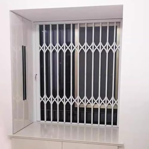 Fenstergitter Einbruchschutz Weißes Schiebefenster-Schutzgitter, Faltbare Einbruchsichere Fensterschutzgitter, Metall-Fenstersicherungen Verhindern Versehentliche Stürze(100cmx200cm/39inx79in)
