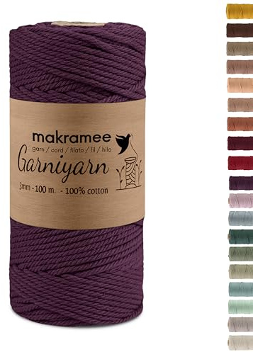 Filato macramè, 3 mm, di alta qualità, 100 m, 100% cotone, per macramè, arazzi, piante da parete, fai da te e a mano, filato di cotone macramè di alta qualità BlackBerry Burgundy