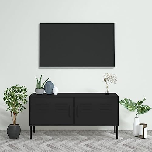 Woonisher Meuble TV Noir 105x35x50 cm Acier Ensemble Meuble TV et Table Basse