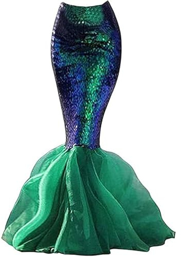 Acrawnni Damen Meerjungfrau Langschwanz Kostüm Pailletten Maxirock Cosplay Halloween Kostüm Kleid Erwachsene Rollenspiel Party Kostüme