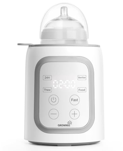 GROWNSY Chauffe-Biberon 10-en-1, Chauffage Rapide pour Lait Maternel et Lait Infantile, Contrôle Intelligent de la Température et Arrêt Automatique, Indispensable pour Nouveau-Né, Rose Poudré
