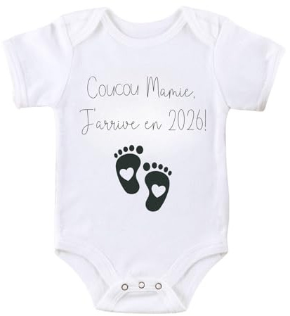 CL&MH Body annonce grossesse/annonce grossesse/pour papi et mamie/body futur grands parents/pour Mamie/j'arrive en 2026 (Mamie, 0-3m)