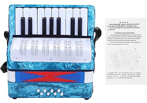Tissting 17-8-Bass Piano Akkordeon, ABS-Zelluloid Leichtes Einsteiger-Instrument mit verstellbarem Tragegurt für Kinder und Musikschüler (Hellblau)