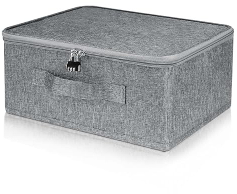 YiJiuBa Aufbewahrungsbox mit Zahlenschloss, Abschließbare Box, Aufbewahrungskorb Grau, Faltbare Boxen Aufbewahrung mit Deckel für Bettwäsche,Kleidung,Spielsachen,Medikamenten (M 38 * 25.5 * 16cm)