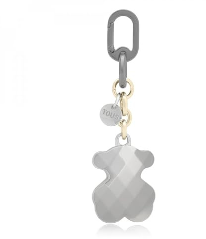 TOUS Schlüsselanhänger Bär mit facettierten Kristallen, Grau und Silber, Charm aus Metall mit Kette