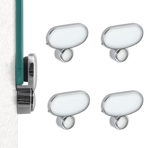 4pcs Support de Fixation de Miroir en Alliage de Zinc avec Bouchons et Vis | Kit Accroche Fixations Miroir Mural, Clip en Verre Ovale, Distance du Mur de 0 mm, pour Miroir et Verre de 5 mm D'épaisseur