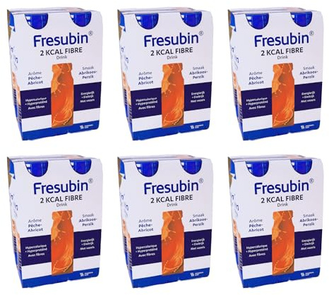 Fresubin 2 KCAL FIBRE Drink Aprikose-Pfirsich 24x200ml- Hochkalorische Trinknahrung mit 20g Eiweiß und Ballaststoffen von Fresenius Kabi, 400 kcal pro Flasche, ideal bei Mangelernährung