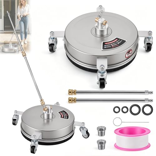 Hochdruckreiniger Flächenreiniger, 14 Oberflächenreiniger Surface Cleaner Pflasterstein Reiniger Maschine mit 4 Rädern Edelstahlgehäuse 1/4 Zoll Schnellverbinder mit 2 Verlängerungsstäben (14)