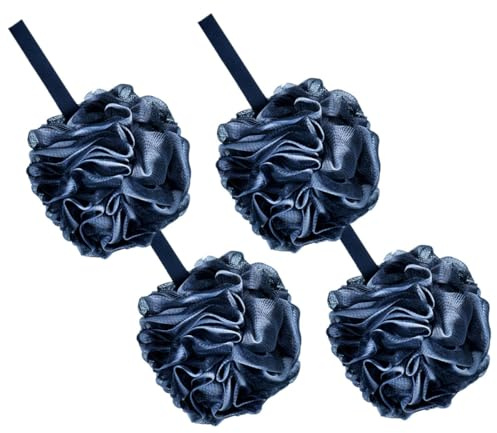 VILLCASE 4pcs Black Charcoal Bathing Sponge Balls with Hanging Rope, Pe Material Loofah Shower Sponge for Cleaning Pores and Rinsing Excess Grease, for Hotel and Travel Use