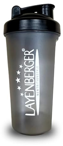 Layenberger Shaker, Gym Shaker 600 ml Schwarz | Herausnehmbares Sieb, 50-ml-Skala, spülmaschinengeeignet