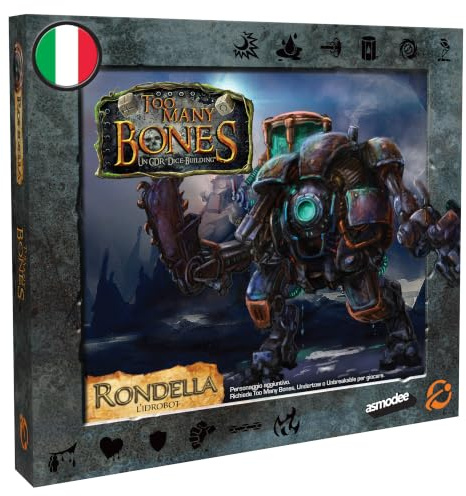 Asmodee Too Many Bones: Scheibe L'IDROBOT - Erweiterung Brettspiel | Kollaboratives und strategisches Rollenspiel Dice-Building - 1-4 Spieler - 14+ Jahre - 60-90 Minuten - italienische Ausgabe