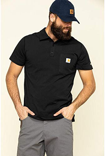 Carhartt Men's Force Relaxed Fit Midweight Short-Sleeve Pocket Polo, Black, L