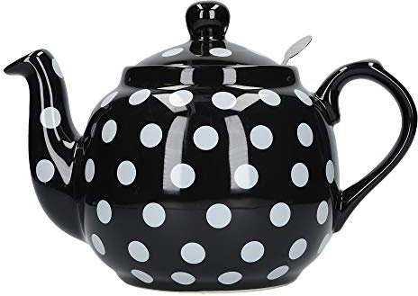 London Pottery Farmhouse Polka Dot Teapot with Infuser, Ceramic, Black/White, 4 Cup (1 Litre)