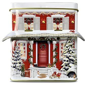 Haus mit Vordach Winter Blechdose Weihnachten Gebäckdose Vorratsdose 15 cm