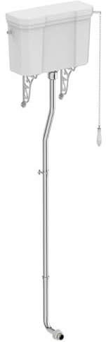 Ideal Standard Waverley high Level Cistern Pack with 6 or 4 Litre Single Flush, Chrome Flush Pipe, Pull Chain and Ornate Brackets, U470701, White