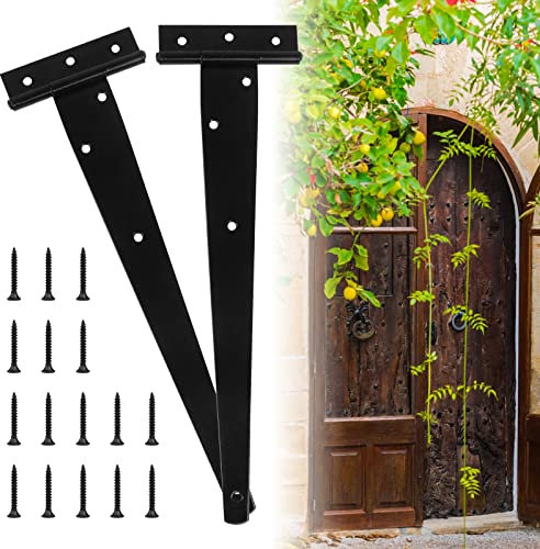 2 Pcs T-Scharniere Verzinkt,30,5cm/12Zoll Schwerlast Scharniere Klappbar mit Schrauben,Türscharnier Schwarz Türscharniere Kreuzgehänge für Werkstor Lagertor Gartentor Scheunentor