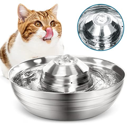 Diealles Shine Katzenbrunnen Edelstahl, 2L Ultra-Leise Katzen Trinkbrunnen, Spülmaschinenfest Wasserspender Katzen Elektrisch mit Pumpe Filter für Katze Hunde