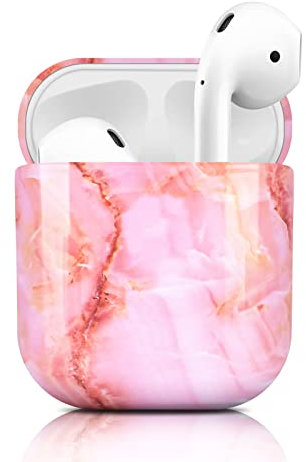 Newseego Hülle Kompatibel mit AirPod 1 & 2, Stylisches Glänzendes Marmor Hülle Harter PC Vollschutz Tragbare Case Stoßfeste für AirPods 1 & 2 Ladehülle-Rosa 2.