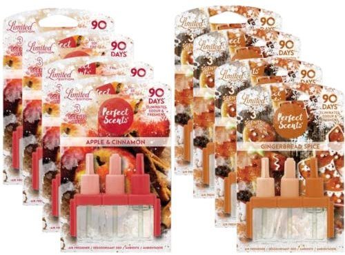 Perfect Scents 8Pack 3volution Compatible Refill Air Freshener Apple and Cinnamon & Gingerbread Spice (1Pack= 3X20ml)