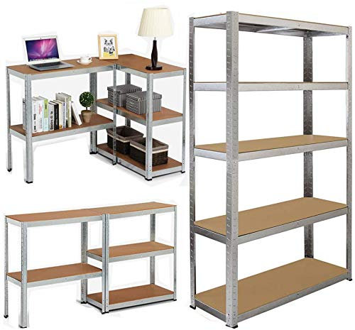 Royalswill 200x100x50cm Lagerregal Schwerlastregal Regal Kellerregal, bis 875 kg belastbar, MDF-Platten Regale, Verstellbare Steckregal Stahlgestell, Werkstattregal Werkbank Garagenregal, Verzinkt