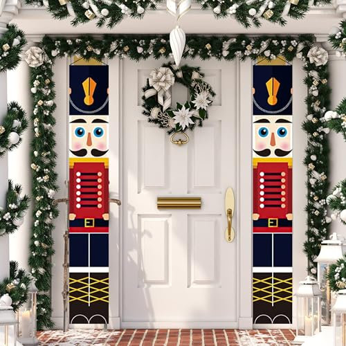 Festive Fix Nutcracker Christmas Banner Set - Pack of 2 Life-Size Nutcracker Door Banners, Waterproof & Fade-Resistant for Indoor & Outdoor Use, Ideal Christmas Door Decorations