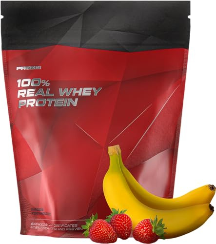 Prozis Real Whey Protein 1000 gr, proteine whey, vari gusti a scelta (fragole e banana)
