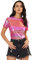 Allegra K Femme Fête Métallique Textured Short Manche Brillant Multicolore Top Rose L