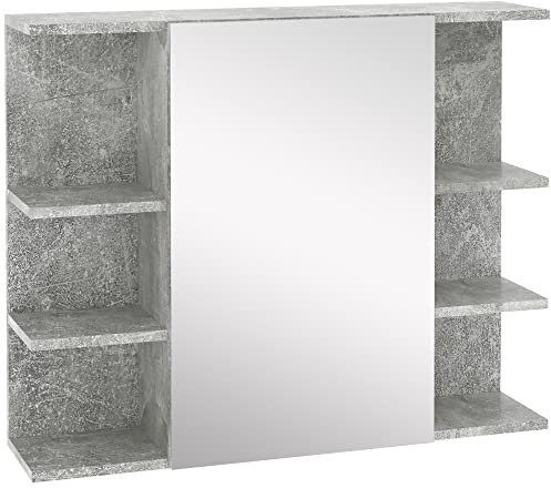 kleankin Armadietto Specchiera Bagno a Parete, Mobile Pensile Moderno con Anta e Mensole in Legno, 80x19.8x64cm, Grigio