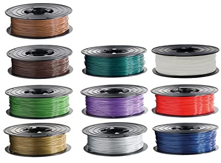 PETG Filament 3D Drucker 1,75mm GOLD BRAUN GRÜN WEISS HELLGRÜN VIOLETT ROT BRAUN TRANSPARENT BLAU 10 x 1kg Rolle für 3D Printer oder Stift 10er Set (10Kg)