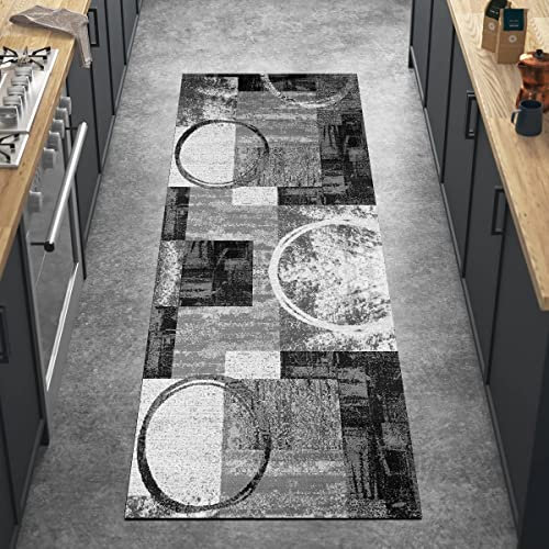 Ymural Läufer Flurteppich rutschfest Meterware Grau Lang 70x180CM Küchen Modern Teppichläufer Waschbar Kurzflor Küchenläufer Polyester Korridor Schlafzimmer, Anpassbar