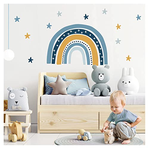 Little Deco Wandaufkleber Regenbogen blau gelb mit Sterne Wandsticker Kinderzimmer Wandtattoo Babyzimmer Wanddeko DL923-3
