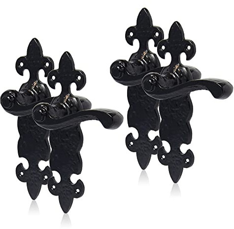 XFORT Smithy's Range Fleur De LYS Lever Latch Duo Pack Black Antique, Complete Set with Door Handles, Twin Pack Door Handles Set for Internal Wooden Doors.