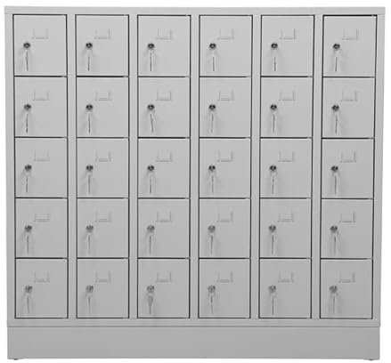 Schrank & Stuhl Mini-Schließfächer | Wertfachschrank | Handytresor 30 Abteile, 110x119x15, Zylinderschlösser, Lieferung komplett montiert, Grau
