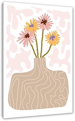 Pixxprint Hippie Art - Blumen mit Vase als, Größe: 100x70cm, Leinwandbild, fertig gespannt, Wandbild, Dekoration, Kunstdruck, kein Poster