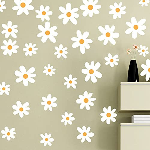 Runtoo Wandtattoo Gänseblümchen Wandsticker Boho Weiße Blumen Wandaufkleber Kinderzimmer Babyzimmer Wohnzimmer Schlafzimmer Flur Wanddeko