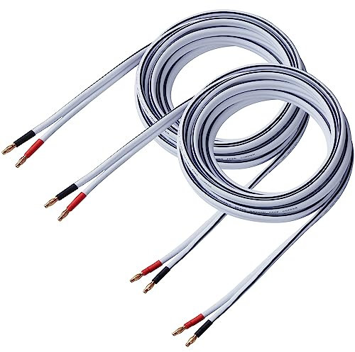HANNLINTE 14 AWG HD Premium Soft Touch HiFi Lautsprecherkabel mit Bananensteckern (2 Stück, 1,8 m) 14 Gauge Bananendraht für Bi-Wire Bi-Amp HiFi Surround Sound sauerstofffreies Kupfer – Weiß