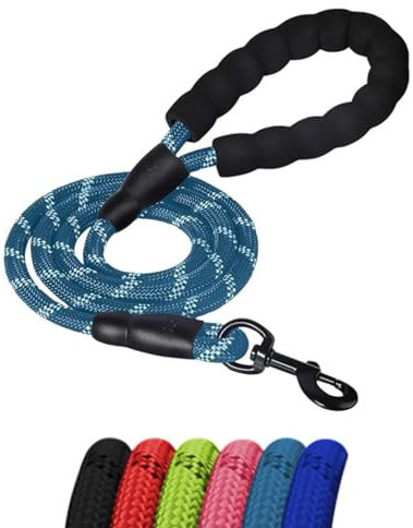 ProBytes 1.2M Dog Lead - Reflective Thread Safety Design, 360° Swivel Lobster Claw Clip/Hook, Easy Grip Padded Handle, Heavy Duty & Waterproof, Leash, Rope, Harness, Small Medium Large Pets - Blue