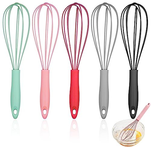 5 Stück Schneebesen Silikon Mini, 17 cm, Mehrfarbig Schneebesen Silikon Set,Klein Hitzebeständige Küchen Schneebesen Profi,Verkratzt die Pfanne Nicht,zum Kochen,Backen,Rühren,Schlagen und Verblenden