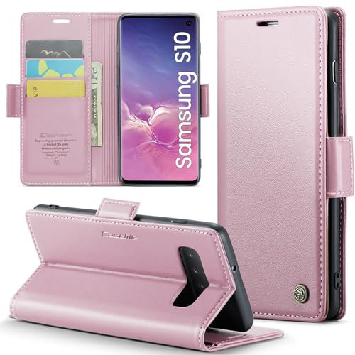 XYGLOW Handyhülle für Samsung Galaxy S10 Hülle Premium Leder Klappbar Kartenfach Magnet Standfunktion RFID Schutzhülle für Samsung S10 Flip Case Wallet Klapphülle Lederhülle Rosa Gold 6,1