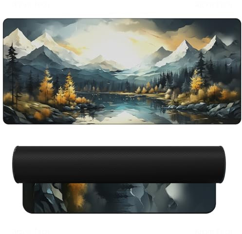 NiHome Gaming Mauspad XXL 900 x 400 mm, Groß Mauspad mit Rutschfester Gummibasis, Künstlerische Schreibtischunterlage für Laptop & PC, Verbessert Präzision und Geschwindigkeit (Berge & Wälder)