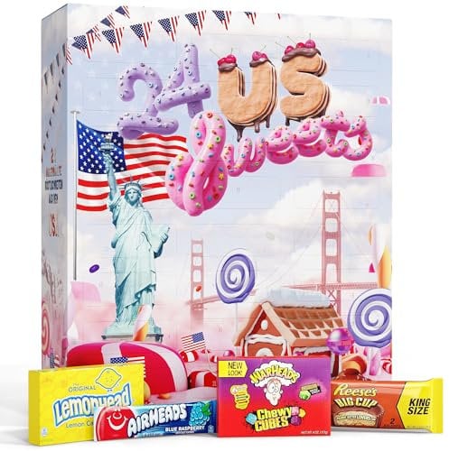 BOXILAND® USA Adventskalender 2025 mit Amerikanischen Süßigkeiten [ORIGINAL US CANDY] - für Kinder, Frauen & Männer - Sweets Adventskalender - Süßigkeiten (24 Sweets)