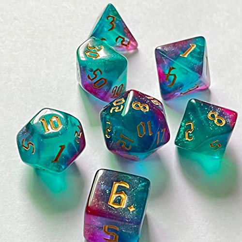 Dpofirs 7-teiliges Glitzer-Polyeder-Würfel-Set für Tischspiele, 7-teiliges Würfel-DND-Polyeder-Würfel-Set, Rollenspielwürfel, Gaming-Würfel